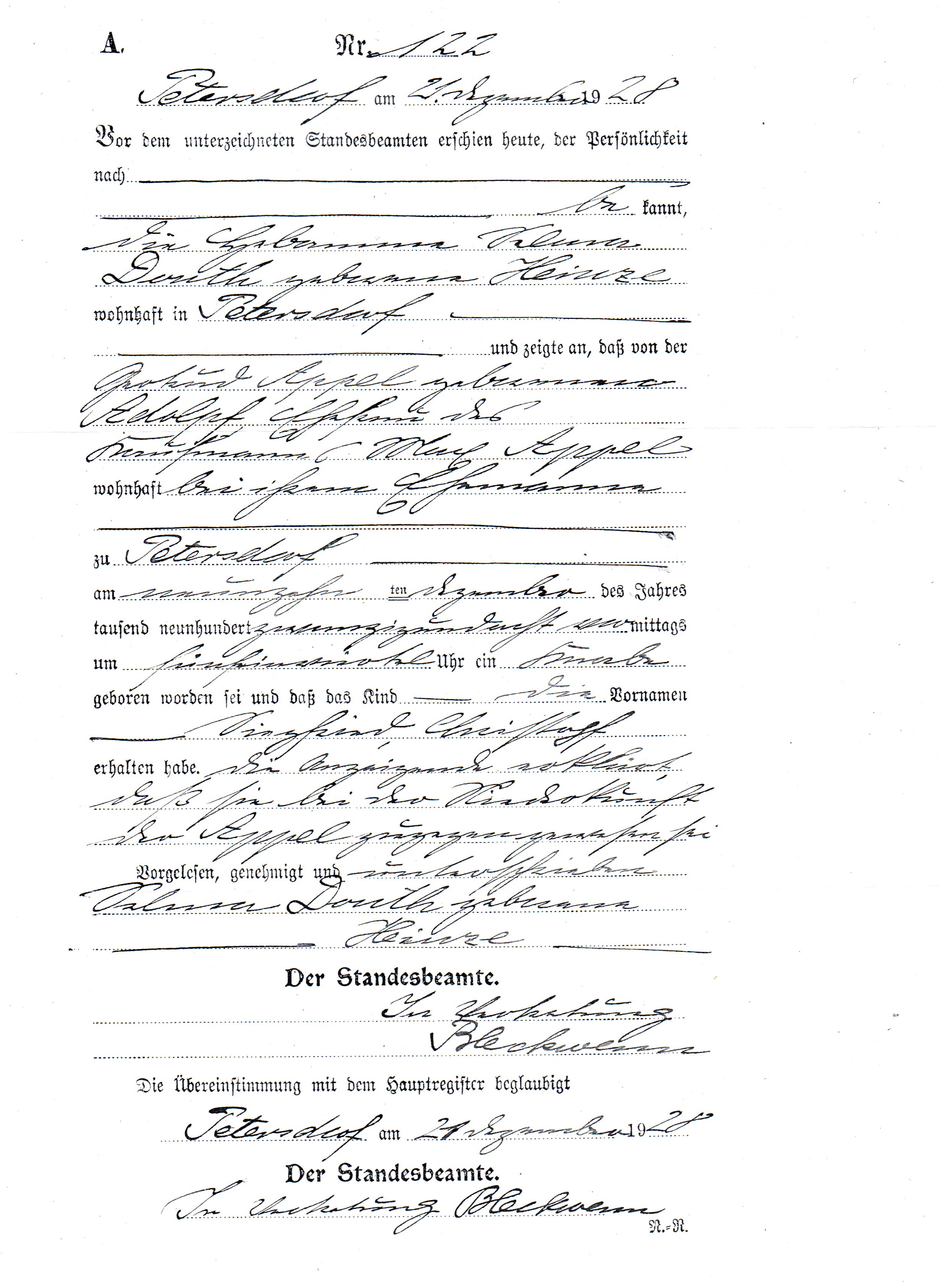 Certidão de Nascimento de Siegfried