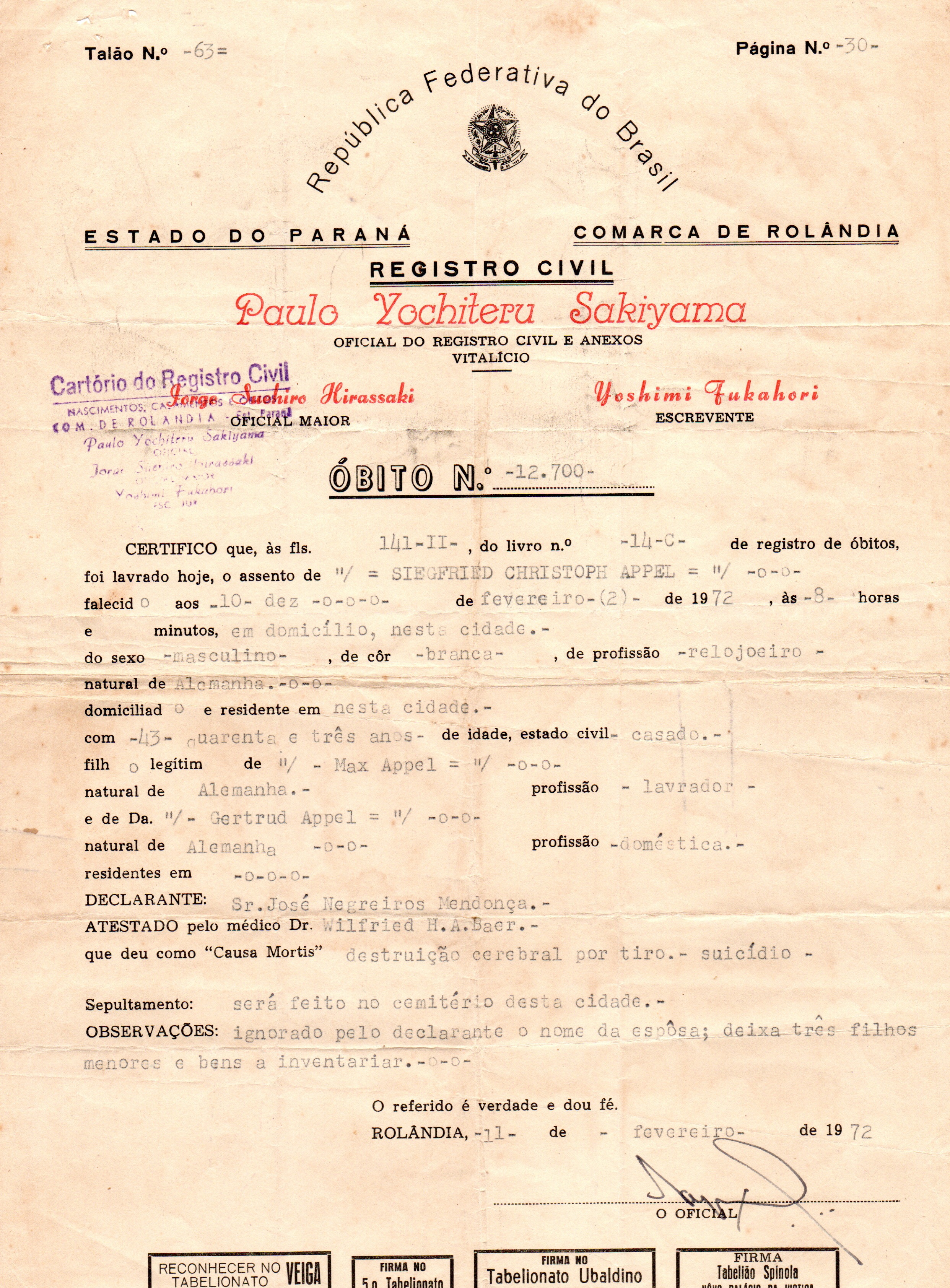 Certidão de Óbito Siegfried